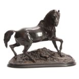 P. J. MENE A 19TH CENTURY BRONZE EQUESTRIAN SCULPTURE realistically modelled on a naturalistic