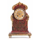 A LATE 19th CENTURY FRENCH BOULLE TORTOISESHELL AND EBONISED MANTEL CLOCK the case with applied