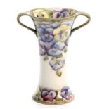 A STYLISH MACINTYRE BURSLEM TWO-HANDLED FLARED TAPERING VASE DESIGNED BY WILLIAM MOORCROFT with