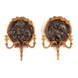 EDWARD WILLIAM WYON, (1811-85) A PAIR OF MID 19TH CENTURY ORMOLU AND BRONZE WALL SCONCES both having