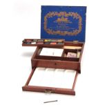 A 19TH CENTURY WINSOR & NEWTON MAHOGANY ARTIST BOX with fitted interior and labeled shallow lift out