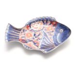 A LARGE LATE 19TH CENTURY CHINESE IMARI FISH DISH realistically modelled and decorated in the