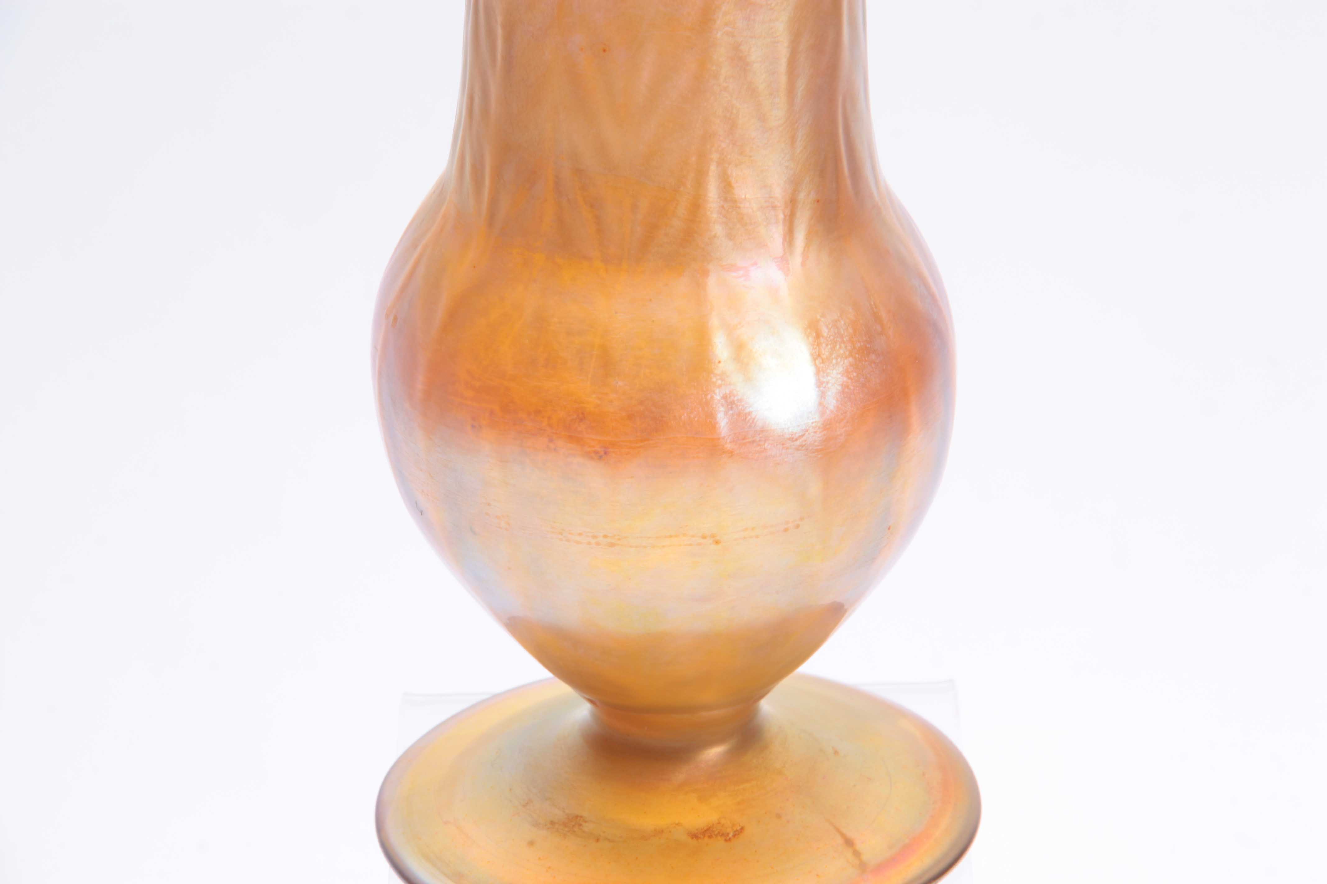 A TIFFANY FAVRILE IRIDESCENT FOOTED BALUSTER VASE with moulded panelled body 20.5cm high - - Image 3 of 7