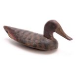 A 19TH CENTURY POLYCHROME PAINTED DECOY DUCK 25cm wide.