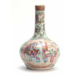 AN 18TH CENTURY CHINESE CANTON BOTTLE NECK VASE decorated with garden scenes and floral