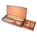 A GEORGE III MAHOGANY CABINET MAKERS / SHIPBUILDERS PATTERN BOX with hinged lid and pull-out side