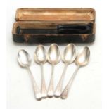 A SET OF FIVE GEORGE III SILVER TEASPOONS - Aberdeen by John Leslie circa 1775 in a leather box 12.