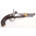 A 19th CENTURY FRENCH PERCUSSION CAVALRY PISTOL with regimental markings at the breech and serial