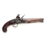 A 1796 PATTERN BRITISH HEAVY DRAGOON OFFICERS FLINTLOCK PISTOL with walnut stock, regulation brass