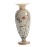 AN EARLY 20TH CENTURY FRENCH OPAQUE GLASS VASE decorated with enamel butterflies amongst flowers