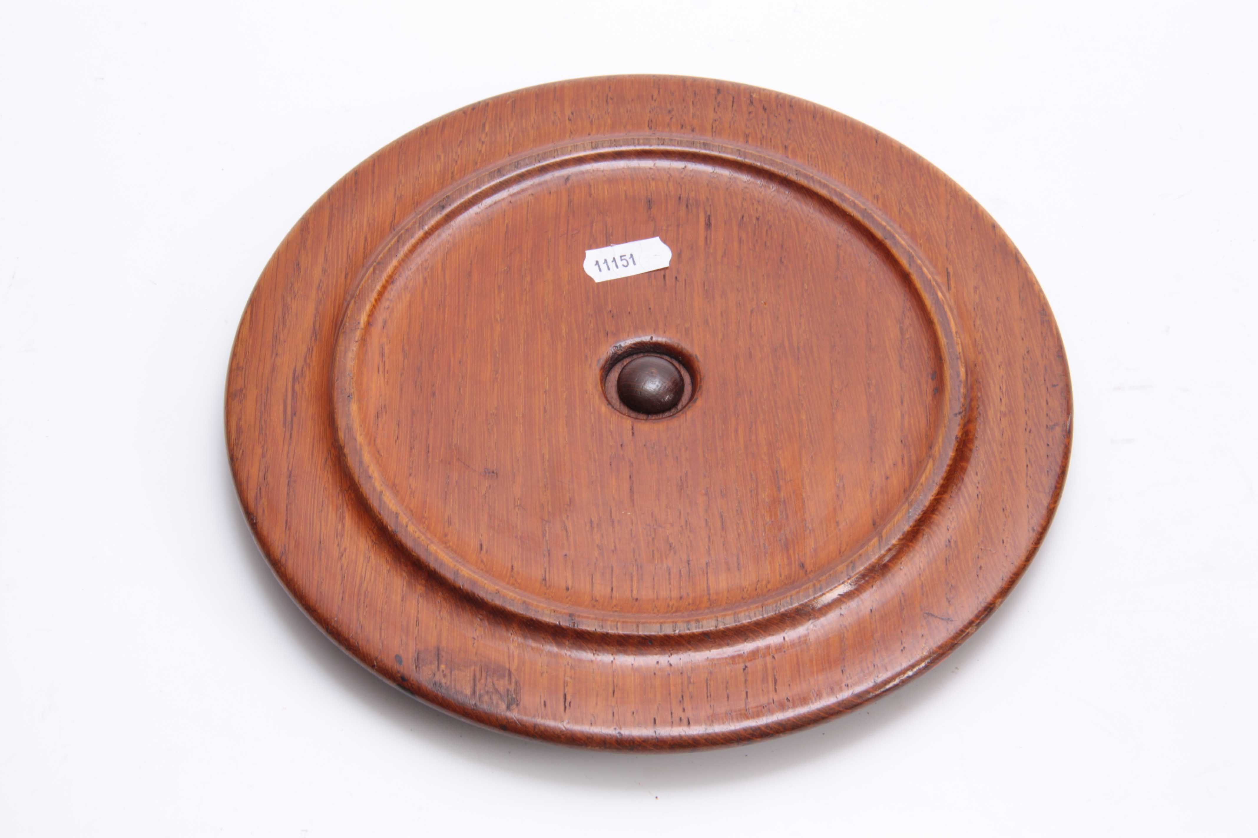 A 19TH CENTURY CARVED OAK CIRCULAR INK STAND with cut glass inkwell to the centre having a floral - Image 5 of 5