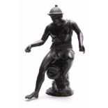 A 19TH CENTURY BRONZE SCULPTURE OF A YOUNG GREEK MAN SAT AT A FOUNTAIN 52.5cm high.