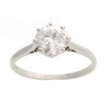 A PLATINUM CLAW SET SOLITAIRE DIAMOND RING approx 1.56ct, brilliant cut, colour D, clarity S1 2 -