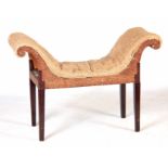 A GOOD GEORGE III MAHOGANY WINDOW SEAT with shaped upholstered seat and scrolled side arms; standing