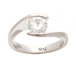A .750 HALLMARKED WHITE GOLD BRILLIANT CUT SOLITAIRE DIAMOND RING with split setting approx .75ct