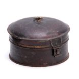 A 19TH CENTURY TOLE WARE SPICE CANNISTER with hinged domed lid revealing compartments for