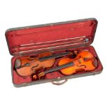 AN ENGLISH FULLSIZE VIOLIN BY E. W. SAUNDERS dated London 1938 length of back 355mm AND ANOTHER