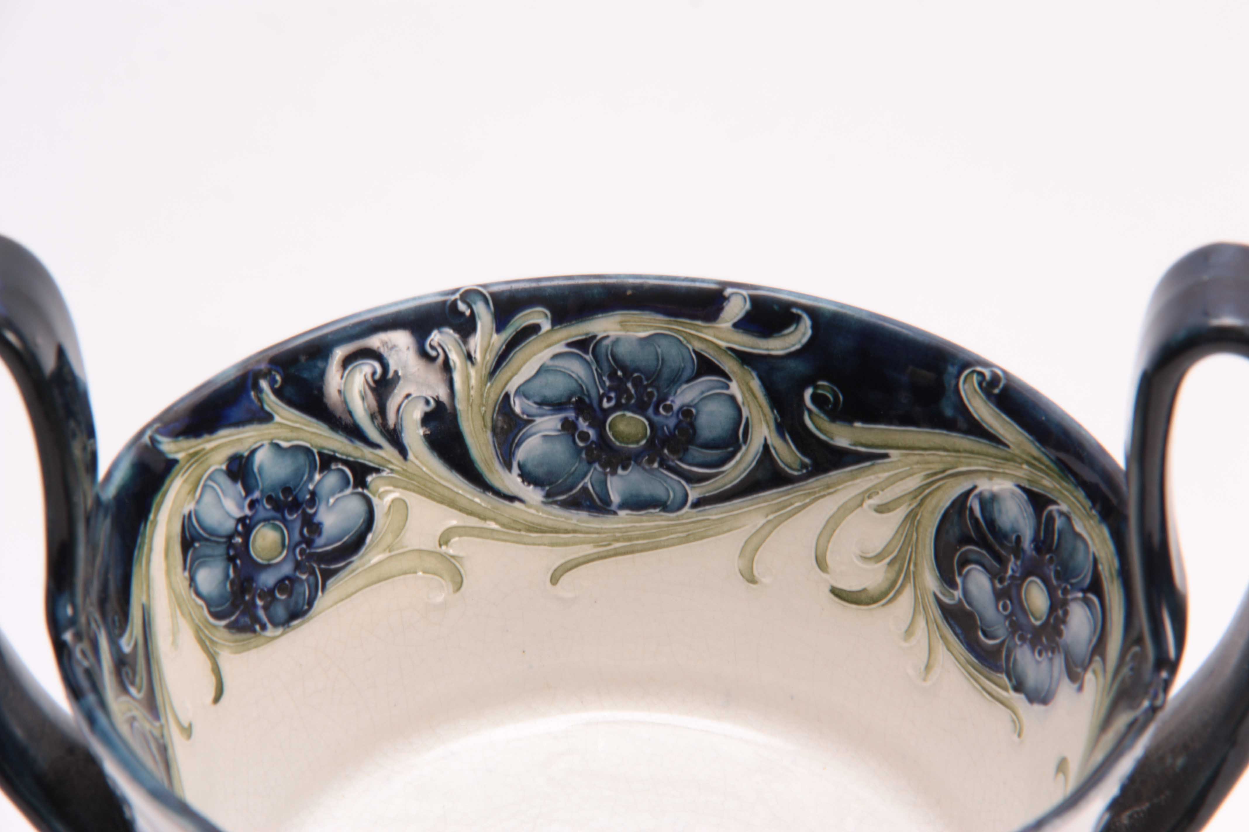 A MACINTYRE, BURSLEM WILLIAM MOORCROFT RAISED TWO-HANDLE FOOTED BOWL with tube lined blue Poppy - Image 2 of 5