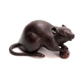 A LIFESIZE JAPANESE MEIJI PERIOD PATINATED BRONZE SCULPTURE modelled as a rat with nut, character