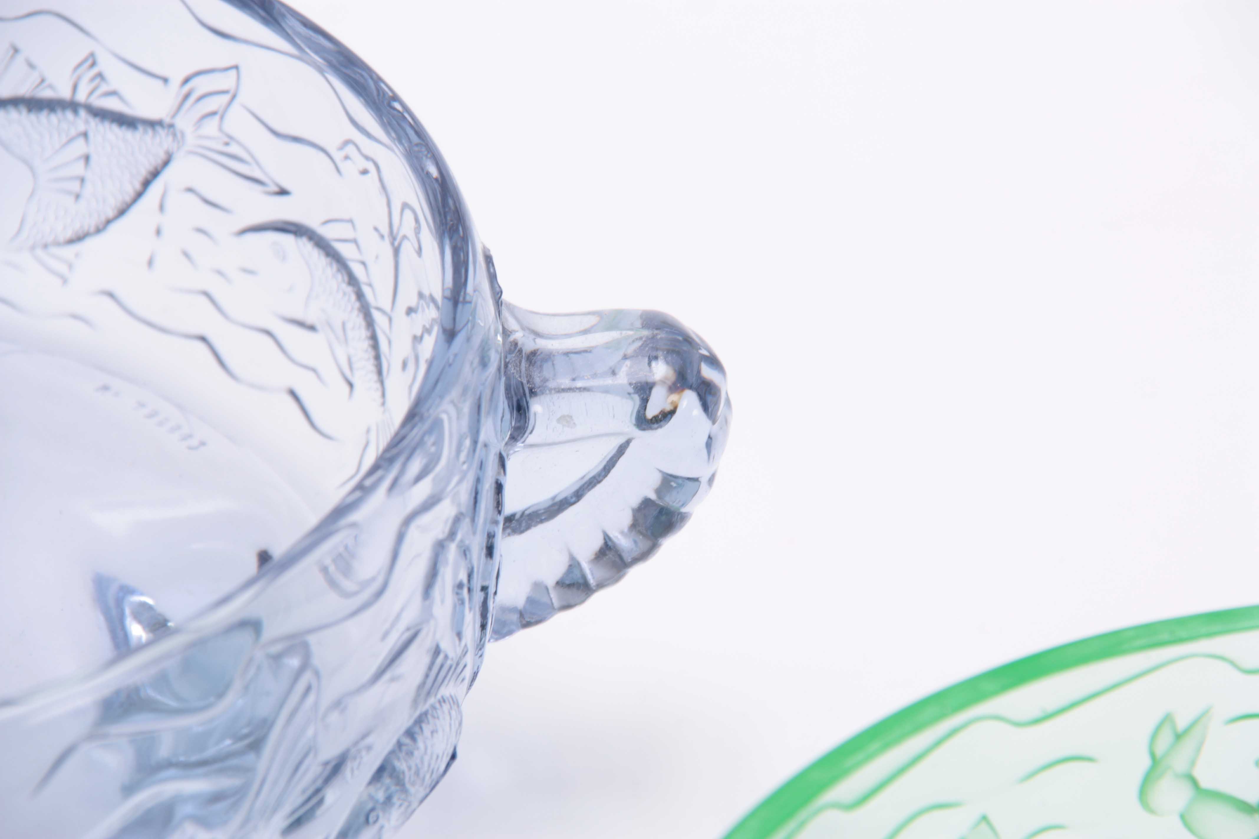 TWO LARGE BAGLEY TWO-HANDLED RELIEF MOULDED BOWLS in pale blue and green decorated in the seaside - Image 9 of 10