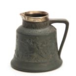 A LATE 19TH CENTURY MACINTYRE BURSLEM BELL-SHAPED SHOULDERED JUG WITH SILVER RIM the dark olive
