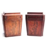AN UNUSUAL PAIR OF LATE GEORGIAN FLAMED MAHOGANY TABLE TOP WINE COOLERS IN THE MANOR OF GILLOWS with