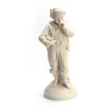 A 19TH CENTURY COPELAND PARIANWARE STANDING FIGURE OF A BOY holding a birds nest on a circular