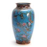 A LARGE 19TH CENTURY JAPANESE CLOISONNE VASE finely decorated with birds and butterflies amongst