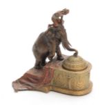 FRANZ BERGMAN. A LATE 19th CENTURY AUSTRIAN COLD PAINTED BRONZE INKWELL modelled as an elephant