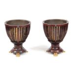 A PAIR OF LATE 19TH CENTURY ADAM STYLE MAHOGANY JARDINIERE STANDS of circular form with shaped