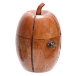A GEORGE III STYLE FRUITWOOD TEA CADDY formed as a melon with hinged locking lid 15.5cm high