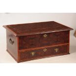 A WILLIAM AND MARY LABURNUM OYSTER VENEERED CHEST TOP with geometrically inlaid designs and sycamore