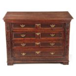 AN UNUSUAL LATE 17TH CENTURY JOINED OAK CHEST OF DRAWERS WITH LIFT UP LID the hinged moulded edge