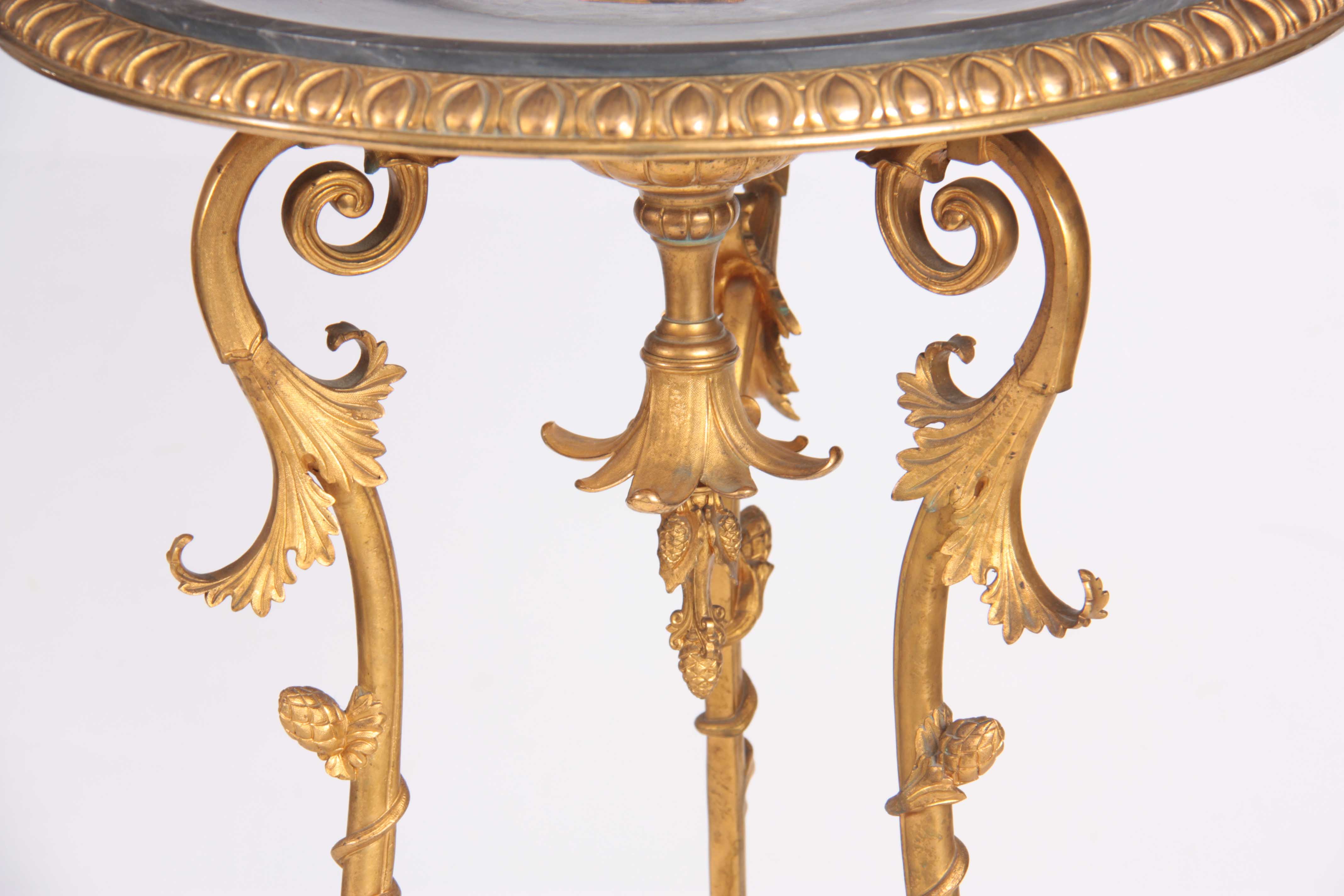A STYLISH GILT BRONZE FRENCH CENTRE TABLE with dished grey veined marble top having a central cast - Image 4 of 4
