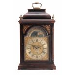 J WATSON, LONDON A GEORGE II EBONISED BRACKET CLOCK the case with inverted bell top above a