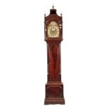 THOMAS WAGSTAFF, LONDON A GEORGE III FLAMED MAHOGANY THREE TRAIN LONGCASE CLOCK the 12" arched brass