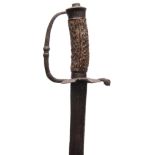 A 17th CENTURY ENGLISH HOUNSLOW HANGER with slightly curved single-edged blade and staghorn grip