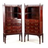 A PAIR OF 19TH CENTURY FIGURED MAHOGANY CHIPPENDALE STYLE SECRETAIRE WRITING CABINETS in the Chinese