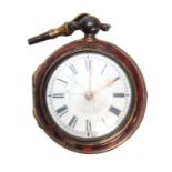 A GEORGE II SILVER PAIR CASED POCKET WATCH IN TORTOISESHELL CASE silver inner case date letter