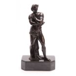 A LATE 19th CENTURY PATINATED BRONZE FIGURE modelled as a semi-nude gladiator mounted on a black