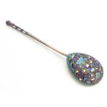 A RUSSIAN CLOISONNE ENAMEL AND SILVER GILT SPOON, Gustav Klingert, Moscow, Russia, stamped -