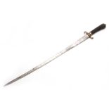 A MID 18th CENTURY FRENCH HANGER SWORD having a twisted fluted ebony grip with brass quillon on a