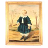 19TH CENTURY OIL ON CANVAS Standing portrait of a young girl in a country house landscape dressed in