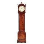 SIMMONS, COLMAN St. LONDON A REGENCY FIGURED MAHOGANY DOMESTIC REGULATOR LONGCASE CLOCK the hood