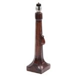 AN EARLY ROBERT MOUSEMAN THOMPSON ADZED OAK TABLE LAMP OF GOOD COLOUR AND PATINA with diamond carved