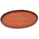 A FINE GEORGE III INLAID SATINWOOD OVAL TRAY with a shell to the centre, kingwood and harewood