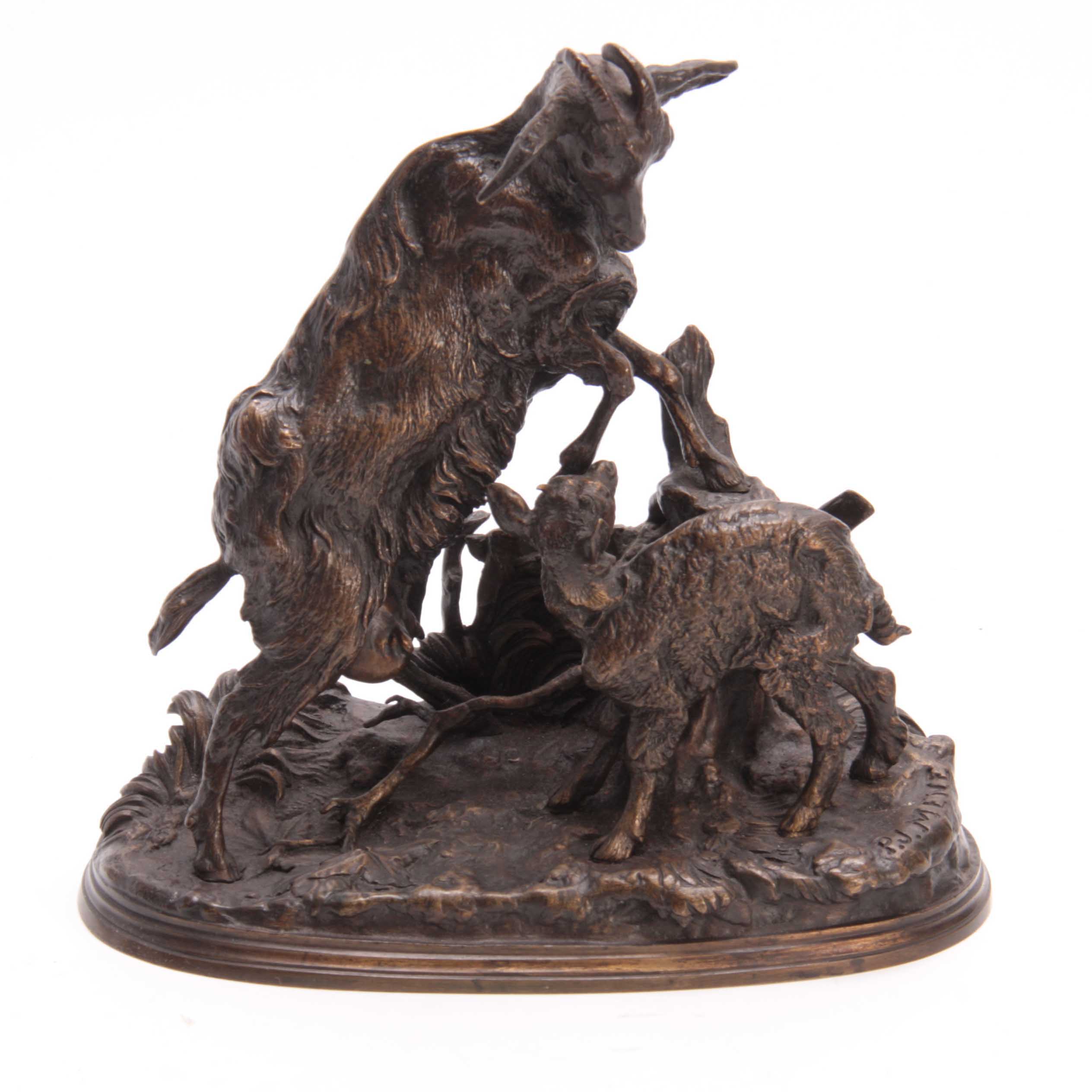 PIERRE-JULES MENE A LATE 19th CENTURY FRENCH PATINATED BRONZE GROUP modelled as a nanny goat with