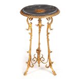 A STYLISH GILT BRONZE FRENCH CENTRE TABLE with dished grey veined marble top having a central cast