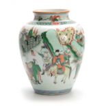 A LARGE 19TH CENTURY CHINESE FAMILLE VERTE VASE decorated with figures and horses set in a