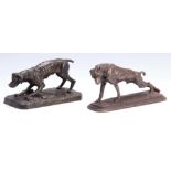 TWO 19th CENTURY CONTINENTAL BRONZE SCULPTURES OF DOGS on naturalistic bases one signed IVMANN 1850?